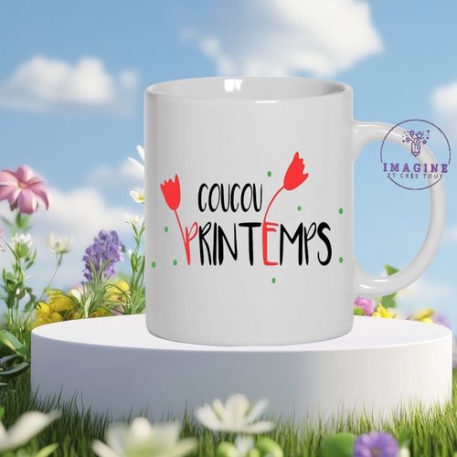 Mug coucou printemps - mars - fleurs - tulipes - bourgeons - couleurs -  cadeau à offrir