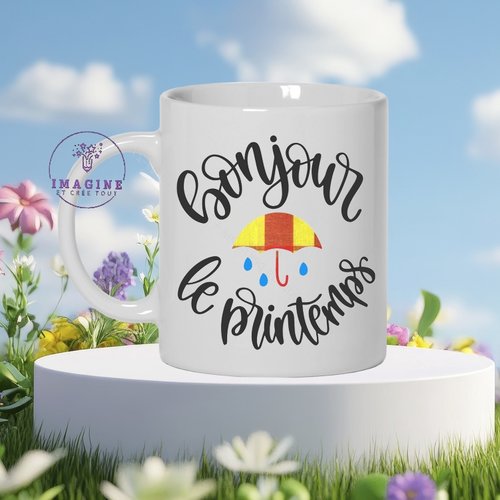 Mug bonjour le printemps - mars - fleurs - tulipes - bourgeons - couleurs -  cadeau à offrir