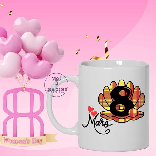 Mug 8 mars - journée des femmes - women's day - perle -  personnalisable - coquille saint jacques -  cadeau à offrir