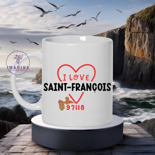 Mug saint-françois - commune de la guadeloupe - 97118 - les saint-franciscains - pointe des châteaux - cadeau à offrir