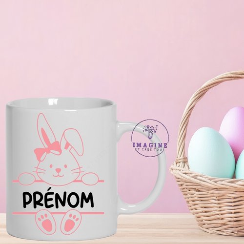 Mug joyeuses pâques - fête - cœurs - œufs - lapin - chocolat - cadeau à offrir (prénom fille à préciser)