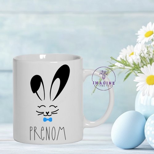 Mug lapin prénom - mon petit lapin -  pâques - chocolat - œuf - fête - coeurs - cadeau à offrir - bunny - (prénom à préciser)