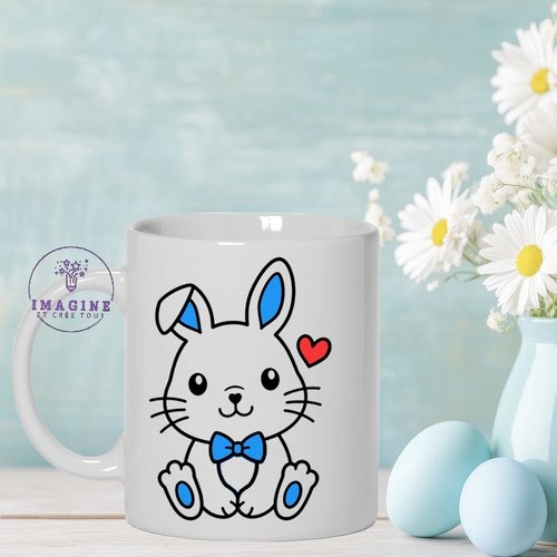 Mug mon petit lapin - œuf - cœurs - bunny - lapin - garçon - chocolat - cadeau à offrir