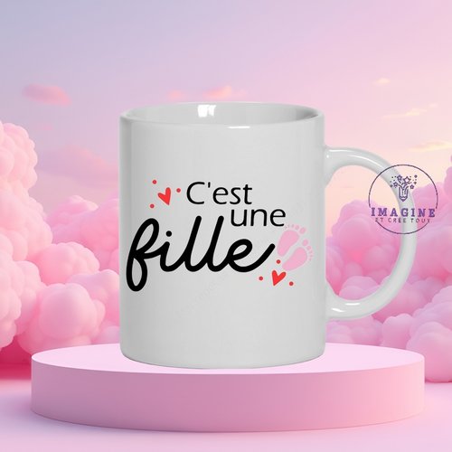 Mug c'est un fille - cœurs - baby shower - love -  girl  - gender - tétine - rose - cadeau à offrir