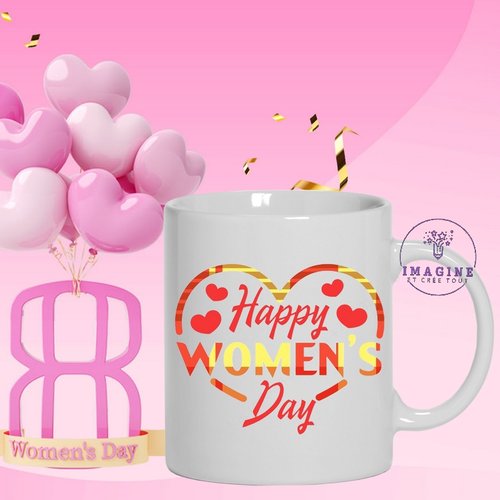Mug happy women's day - cœurs - 8 mars - love -  journée de la femme - féminine - thème madras - cadeau à offrir