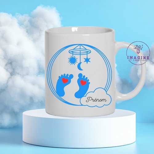 Mug baby shower - gender - cœurs - révélation  - love - garçon - future maman - cadeau à offrir