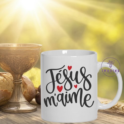 Mug jésus m'aime - religion - dieu - prière - mains - amour - calice - mercredi des cendres - cadeau à offrir