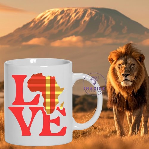Mug love afrique - savane - nelson mandela - animaux sauvages - tissus wax - le baobab - thème madras - cadeau à offrir