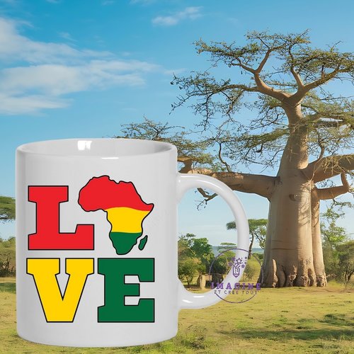 Mug love afrique - savane - nelson mandela - animaux sauvages - tissus wax - le baobab - cadeau à offrir