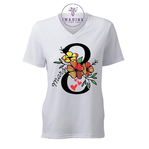 T-shirt personnalisé pour femme - v - 8 mars - droit des femmes - thème madras - cadeau à offrir