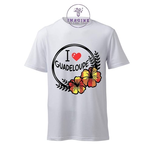T-shirt personnalisé pour homme - ras du cou  - guadeloupe - hibiscus - love - thème madras - cadeau à offrir