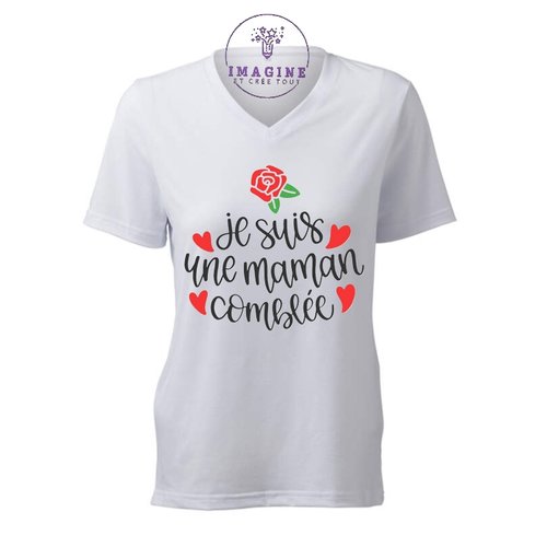 T-shirt personnalisé pour femme - v - je suis un maman comblée - amour - cadeau à offrir