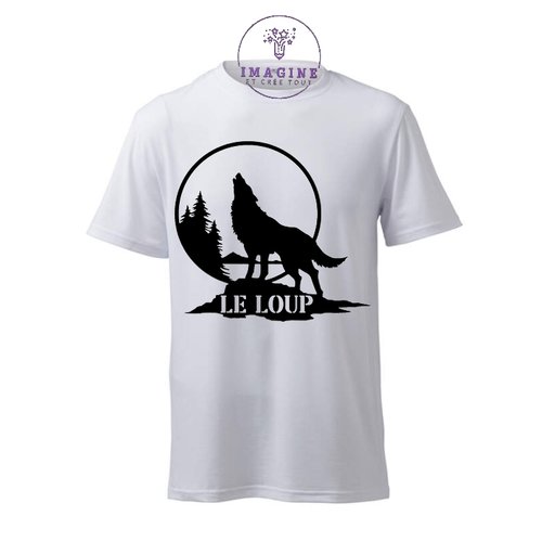 T-shirt personnalisé pour homme - ras du cou  - le loup - wof - forêt - animaux sauvages - cadeau à offrir