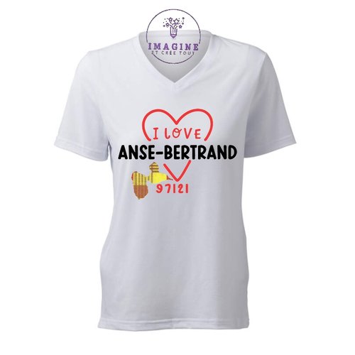 T-shirt personnalisé pour femme - v - commune guadeloupe - anse-bertrand - pointe de la grande vigie - cadeau à offrir