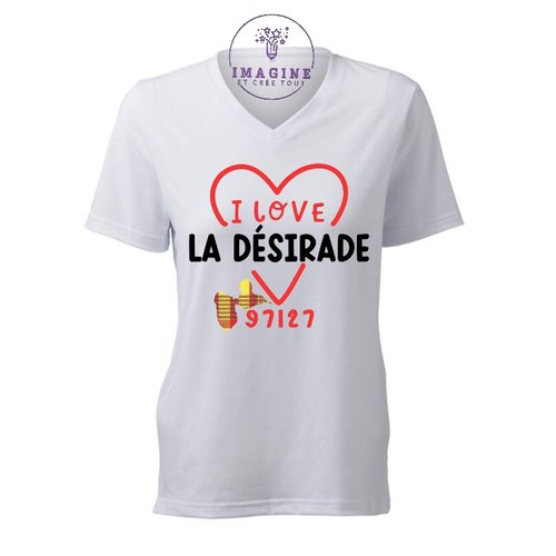 T-shirt personnalisé pour femme - v - commune guadeloupe - la désirade - la plage du souffleur - cadeau à offrir