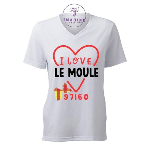 T-shirt personnalisé pour femme - v - commune guadeloupe - le moule - la distillerie damoiseau -parc paysager damencourt