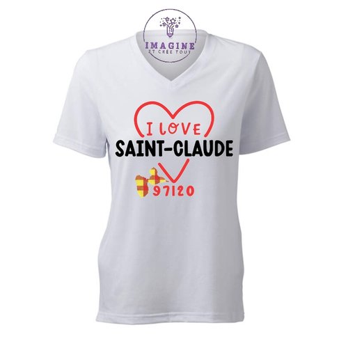 T-shirt personnalisé pour femme - v - commune guadeloupe - saint-claude - la soufrière - chute du galion - matouba hot springs
