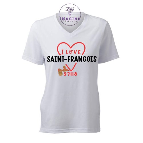 T-shirt personnalisé pour femme - v - commune guadeloupe - saint-françois - la plage des raisins clairs - pointe des chateaux