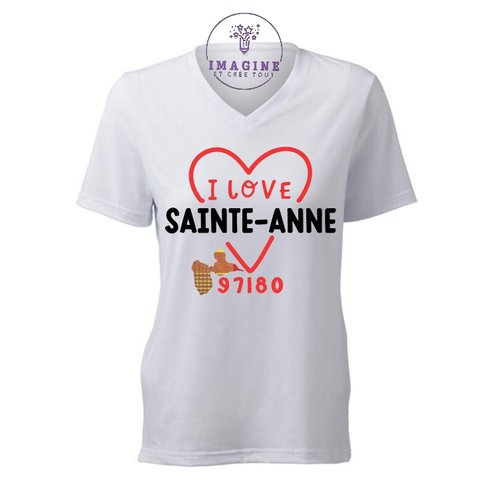 T-shirt personnalisé pour femme - v - commune guadeloupe - sainte-anne - plage de bois jolan - plage de la caravelle - karukera  land