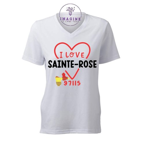 T-shirt personnalisé pour femme - v - commune guadeloupe - sainte-rose - musée du rhum - ilet caret - plage cluny - la cascade de bis