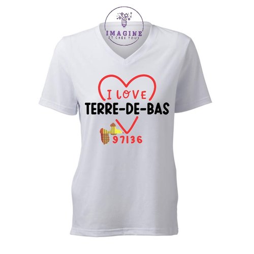 T-shirt personnalisé pour femme - v - commune guadeloupe - terre-de-bas - poterie fidelin - petite anse - soleil des iles