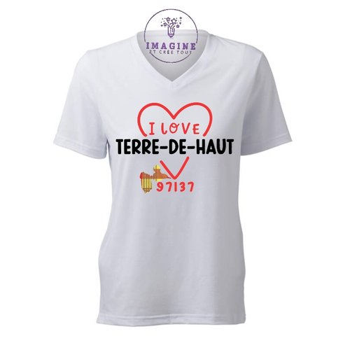T-shirt personnalisé pour femme - v - commune guadeloupe - terre-de-haut - le fort napoléon - plage de pompierre - les tourments d'amour