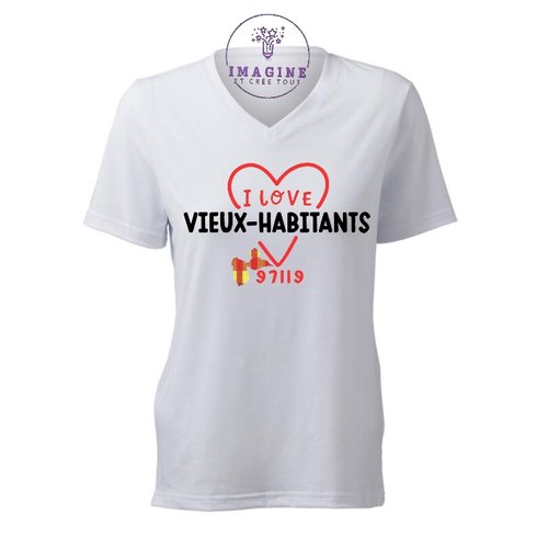 T-shirt personnalisé pour femme - v - commune guadeloupe - vieux-habitants -  le domaine de vanibel - le musée du café chaulet -