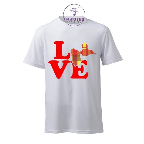 T-shirt personnalisé pour homme - ras du cou  -  love - guadeloupe - 971 - thème madras - cadeau à offrir