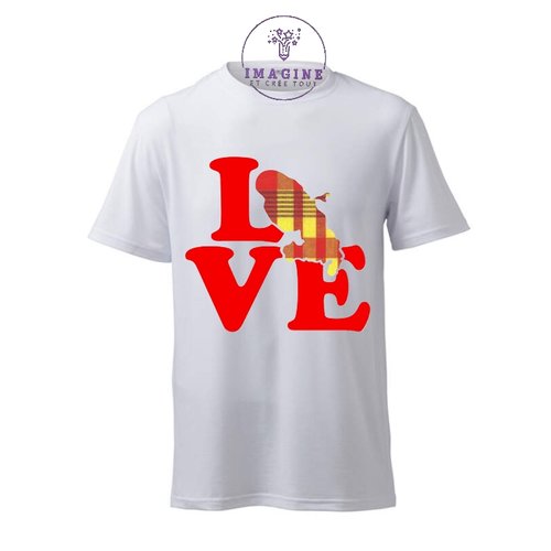 T-shirt personnalisé pour homme - ras du cou  -  love - martinique - 972 - thème madras - cadeau à offrir
