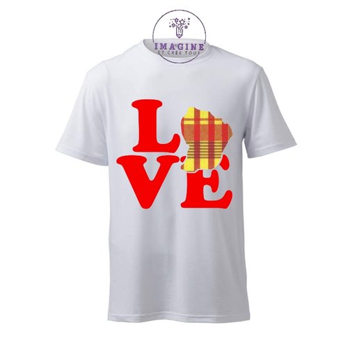 T-shirt personnalisé pour homme - ras du cou  -  love - guyane - 973 - thème madras - cadeau à offrir