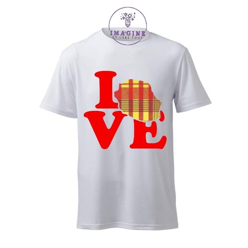 T-shirt personnalisé pour homme - ras du cou  -  love - la réunion - 974 - thème madras - cadeau à offrir