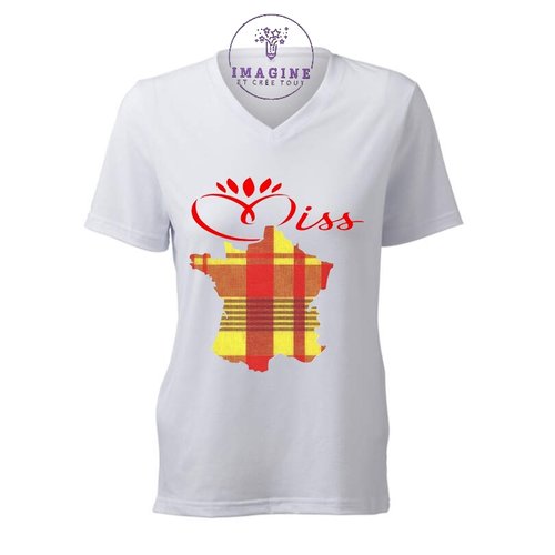 T-shirt personnalisé pour femme - encolure v - miss france - couronne - diadème - beauté - ambassadrice