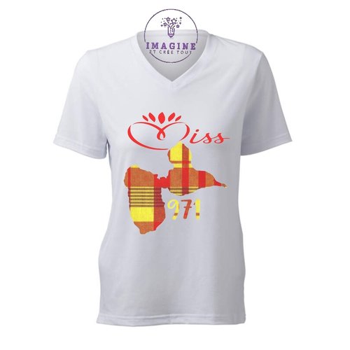 T-shirt personnalisé pour femme - encolure v - miss guadeloupe - couronne - diadème - beauté - ambassadrice