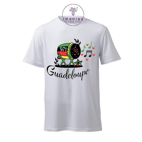 T-shirt personnalisé pour homme - ras du cou  -  tambour - guadeloupe - 971 - karukera - ile aux belles eaux - thème madras