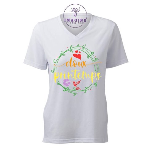 T-shirt personnalisé pour femme - encolure v - doux printemps - fleuraisons - colibri - hibiscus - spring