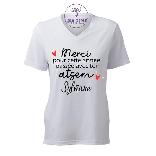 T-shirt personnalisé pour femme - encolure v - journée des atsems - mars - nationale - école - éducative - (prénom à préciser)