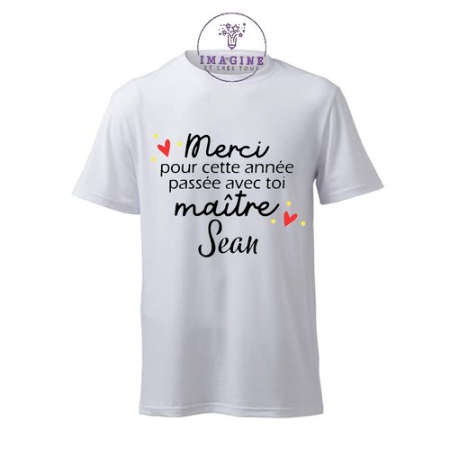 T-shirt personnalisé pour homme - ras du cou - merci - enseignant - éducation nationale - maître d'école - (prénom à préciser)