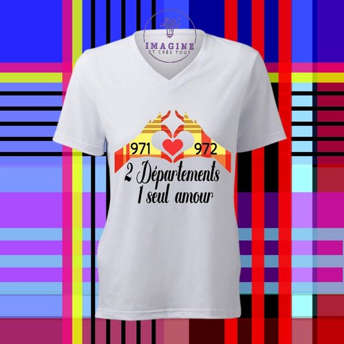 T-shirt personnalisé pour femme - encolure v - gwada - madinina - 971 - 972 - love - départements - thème madras