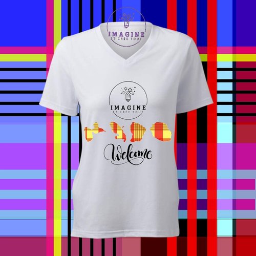 T-shirt personnalisé pour femme - encolure v - logo iect - antilles - 971 - 972 - 973 - 974 - welcome