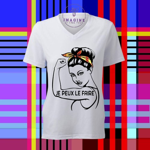 T-shirt personnalisé pour femme - encolure v - je peux le faire - i can do it - motivation - encouragement