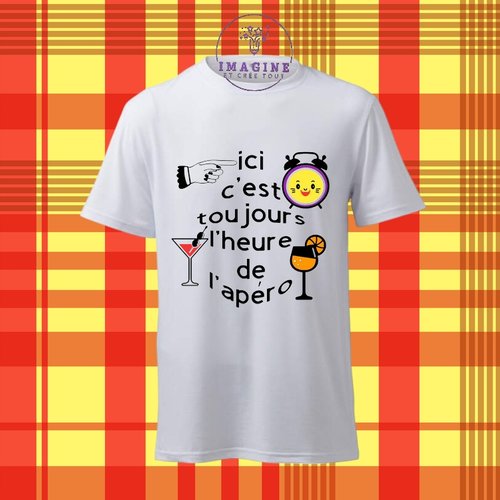 T-shirt personnalisé pour homme - ras du cou - changement heure - apéro - réveil - cocktails - barman