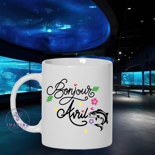 Mug bonjour avril - blagues - poisson d'avril - humour - fish - april - aquarium - canulars
