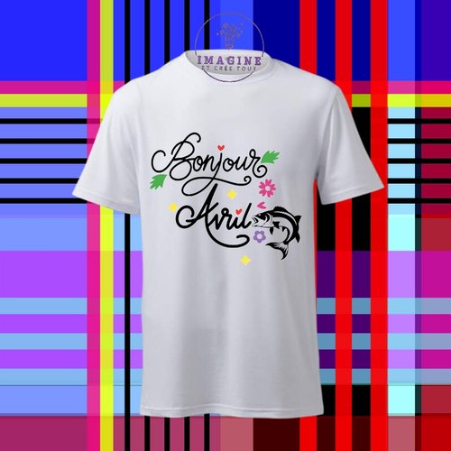 T-shirt personnalisé pour homme - ras du cou - bonjour avril - canular - blagues - humour - aquarium - poissons