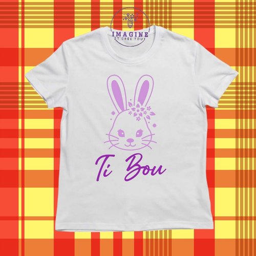 T-shirt personnalisé pour jeunes - col rond - lapin - rabit - pâques - mixte - fille - (prénom à préciser)