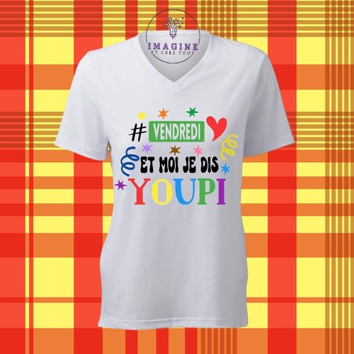 T-shirt personnalisé pour femme - encolure v - vendredi - jour semaine - couleurs - confettis