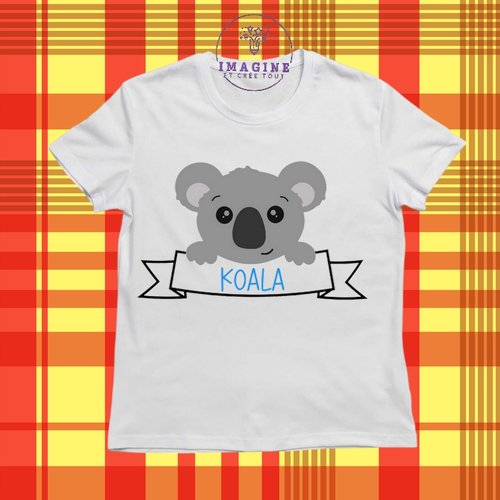 T-shirt personnalisé pour jeunes - col rond - koala - australie - feuilles eucalyptus - herbivore