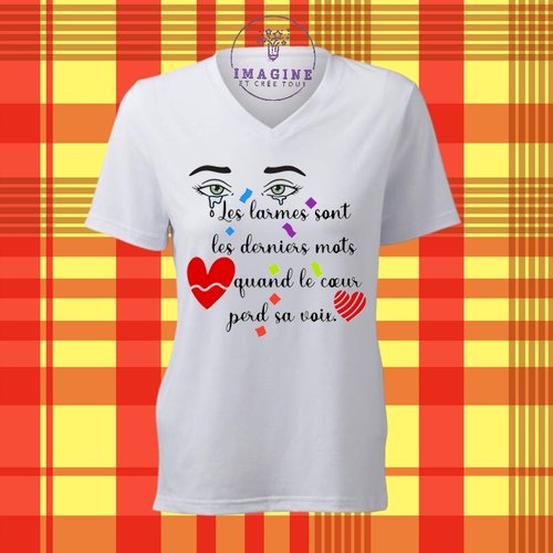 T-shirt personnalisé pour femme - encolure v - visage - larmes - yeux - tristesse - pleurs