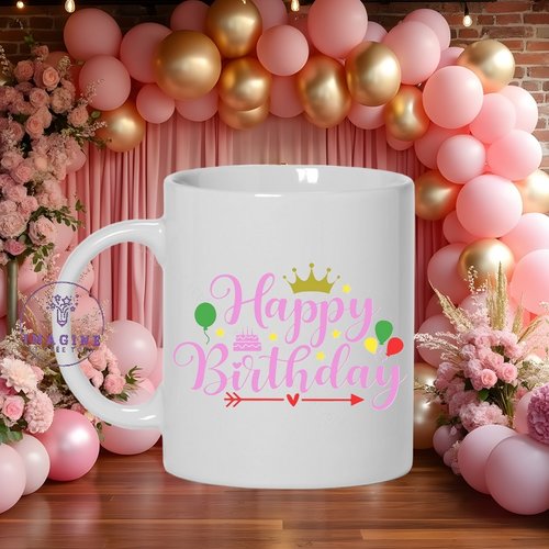 Mug personnalisé - joyeux anniversaire - happy birthday - maman d'amour - amour infini - gâteau - ballons - reine