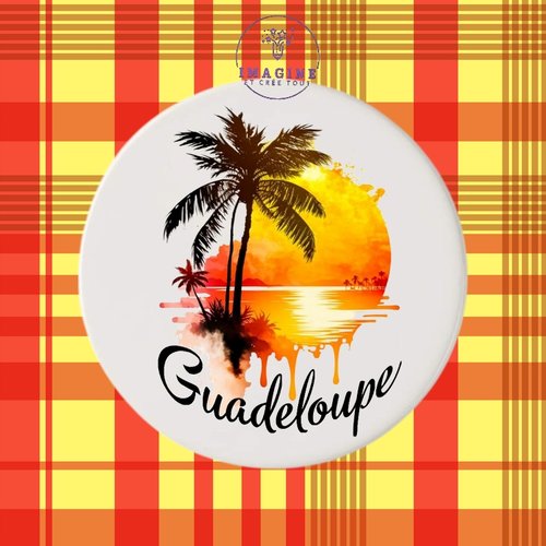 Sous verre en céramique - guadeloupe - 971 - cocotiers - couché de soleil - karulera - île aux belles eaux - paradisiaque