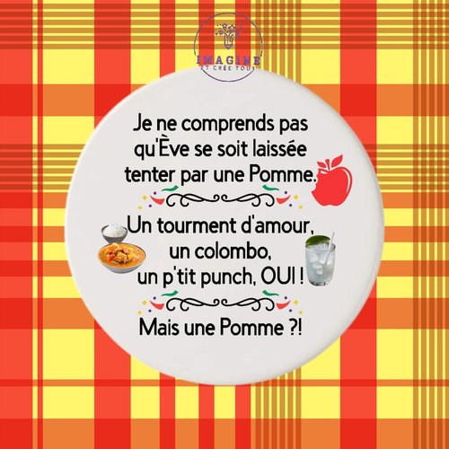 Sous verre en céramique - phrase humour - pomme - éve - jardin éden - pêché - tentation - adam